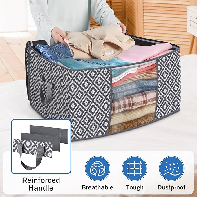 100L 3 Pack Storage Bags, Foldable Clothes Bins - Image 5
