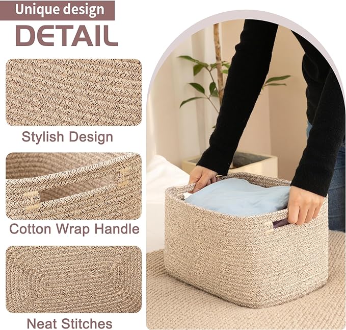 OIAHOMY 4 Pack Storage Baskets for Organizing 15L Cube Storage Bins Brown - Image 3