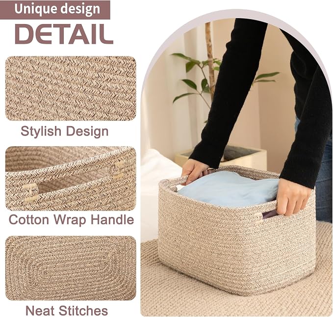 OIAHOMY 4 Pack Storage Baskets for Organizing 20L Cube Storage Bins Brown - Image 3