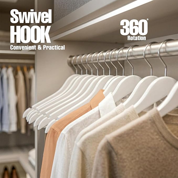 Utopia Home Wooden Hangers 20 Pack – Slim Suit Hangers White | 360° rotatable - Image 5