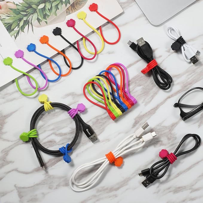 SOOOEC Magnetic Cable Ties 32 Pack, Cute Cloud 7.2" Silicone 8 Colors | Strong - Image 2