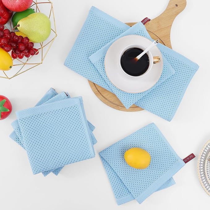 Homaxy 100% Cotton Waffle Weave Kitchen Dish Cloths 12-Pack, Sky Blue | 12 x 12 - Image 7