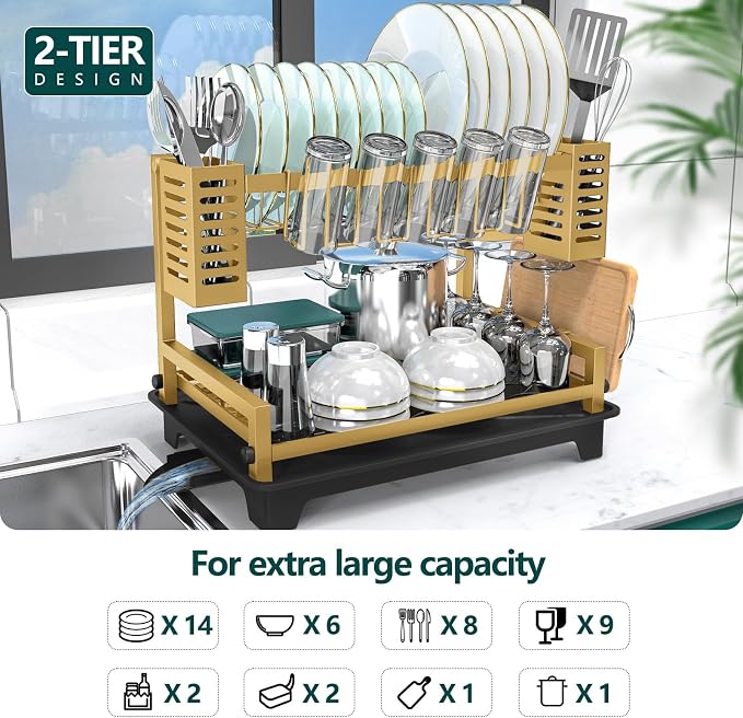 Dish Drying Rack, Rust-Proof 2 Tier Dish Racks - Image 2
