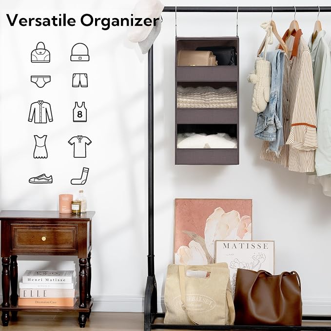 GRANNY SAYS 3-Shelf Hanging Closet Organizer, Foldable Storage, Dark Brown | 33 - Image 5