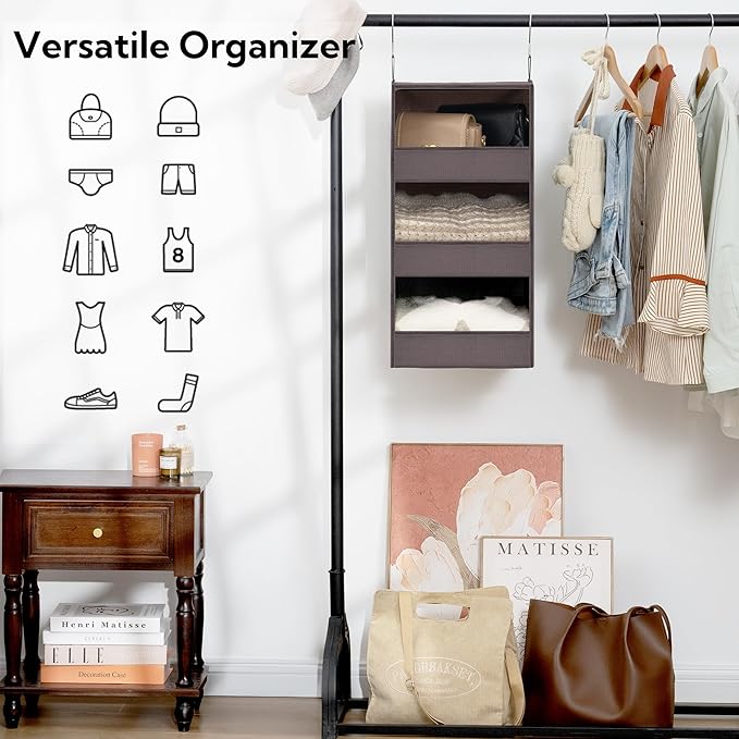 GRANNY SAYS 3-Shelf Hanging Closet Organizer, Foldable Storage, Dark Brown | 33 - Image 4