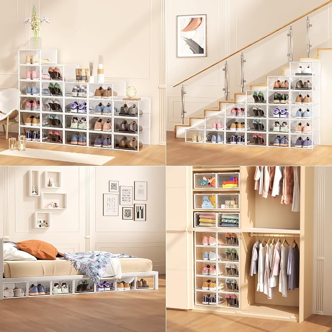 12 Pack XX-Large Stackable Clear Plastic Shoe Storage Box Organizer - Image 8