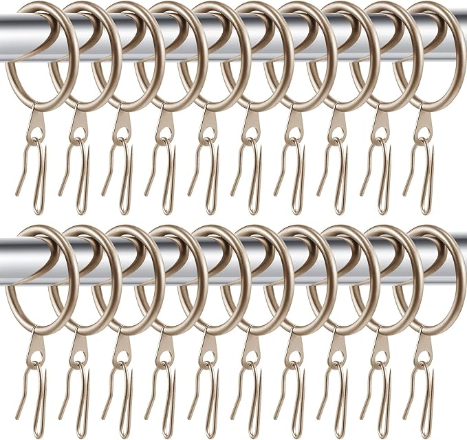 Hotop 60 Pcs 1.26 Inch Curtain Ring and 60 Pcs Pin Hook, Champagne Gold | Metal by HOTOP