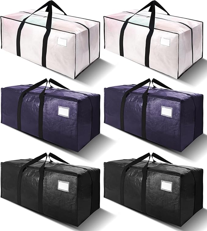 6 Pack Heavy Duty Extra Large Moving Bags W/Backpack Straps by VELVETSURE