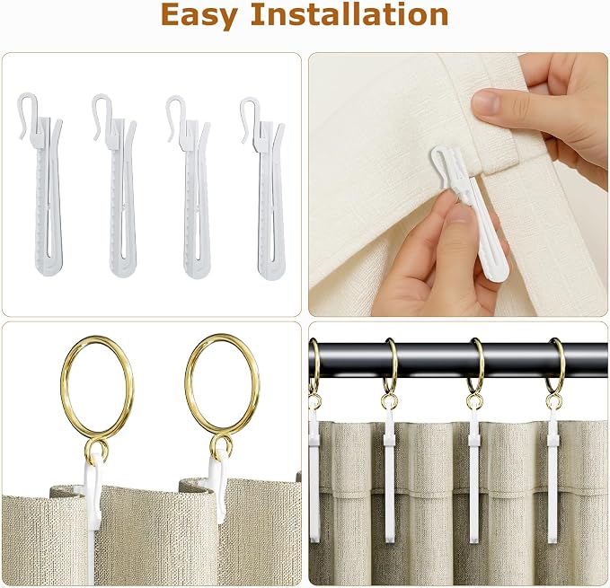 1.5 Inch Curtain Rings with Hooks, 24 Pack Gold Metal Drapery Rings with Pins - Image 3