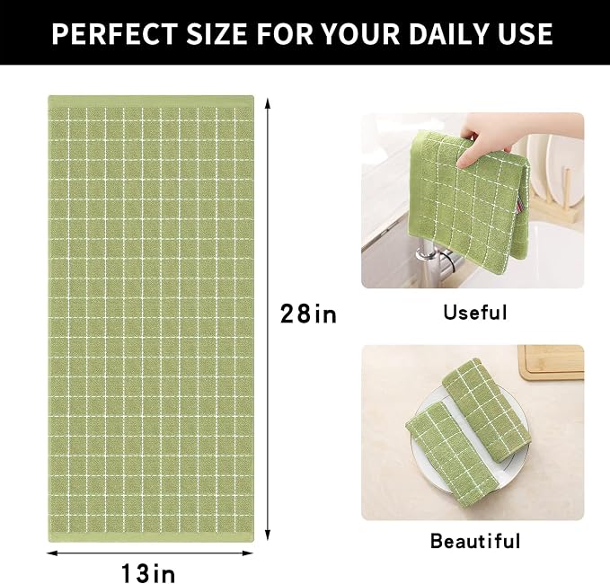 Homaxy 100% Cotton Terry Kitchen Towels, Large 6 Pack, Sage Green - Image 5