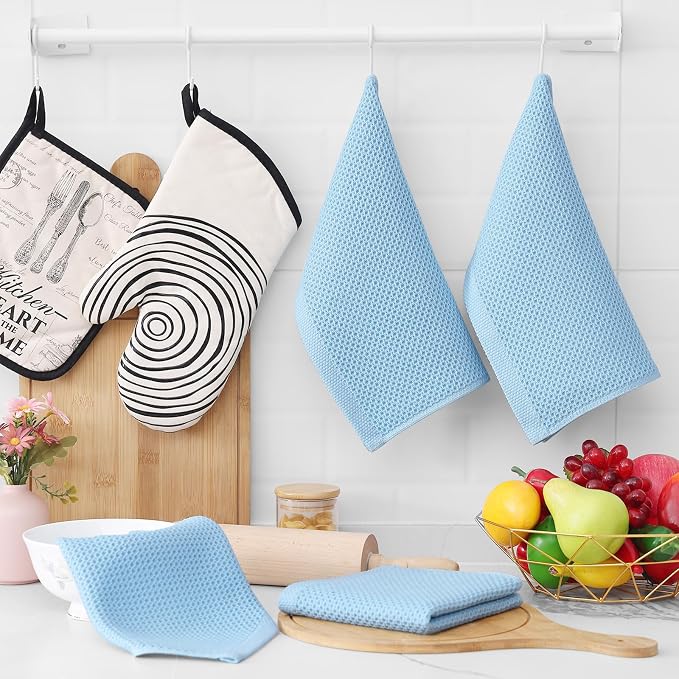 Homaxy 100% Cotton Waffle Weave Kitchen Dish Cloths 6-Pack, Sky Blue | 12 x 12 - Image 6