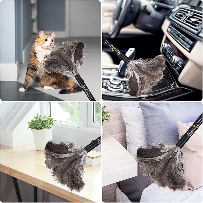 Aldwin Ostrich Feather Duster Retractable 16 inch, 2 Pack | Genuine Fluffy - Image 5
