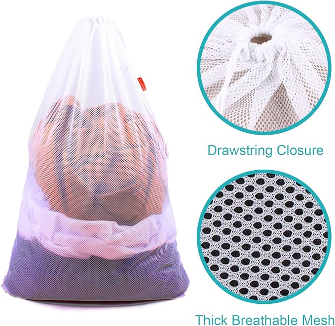 2 Pack Mesh Laundry Bags 24 x 36 Inches Drawstring Bag White - Image 4