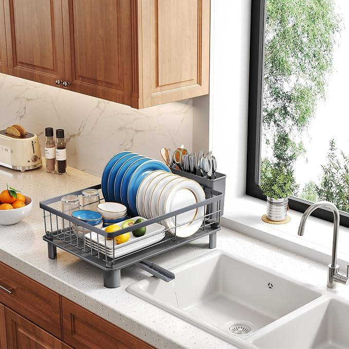 SNTD Dish Drying Rack for Small Kitchen Counter, Rotating Spout & Angled - Image 9