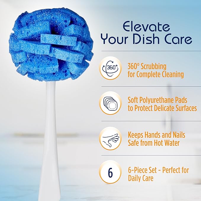 Compac Home Dish Wand China Durable Foam Sponge Petals Brush and Clean Dishes - Image 5