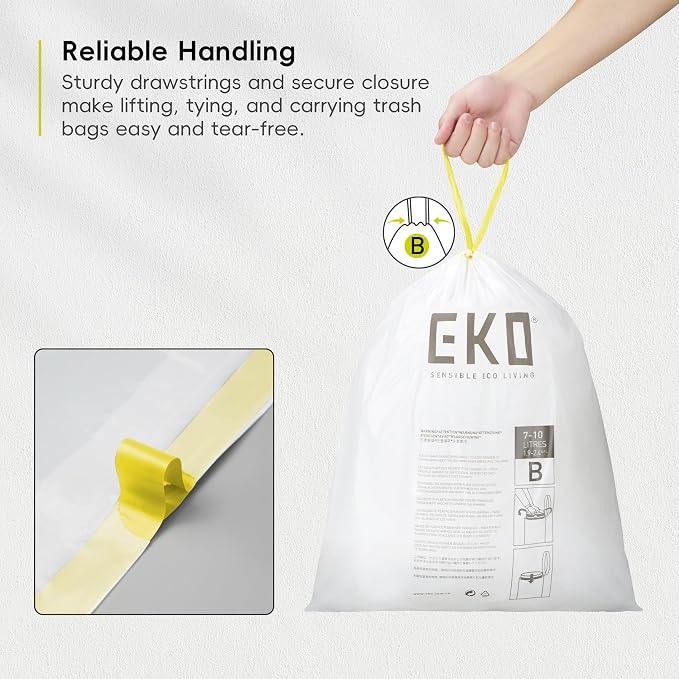 EKO 2.6 Gallon / 7-10 Liter, Extra-Strong Unscented Garbage Bags, Easy-Dispense - Image 4