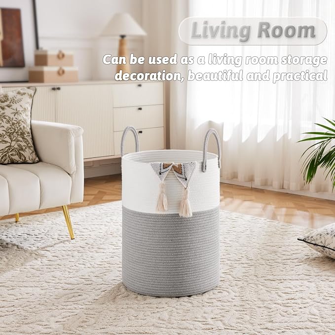 Artfeel Laundry Basket, Woven Cotton Rope Laundry Hamper, 100L - Image 5