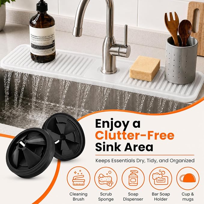24 Inch Silicone Faucet Mat for Kitchen Sink Splash Guard, W/Sink Baffle | - Image 5