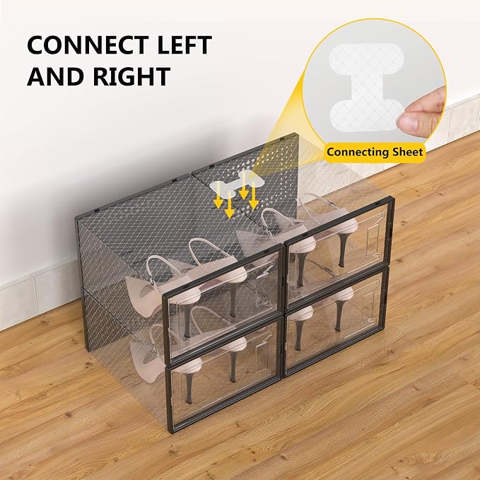12 Pack Large Stackable Clear Plastic Shoe Storage Boxes Organizer - Image 4