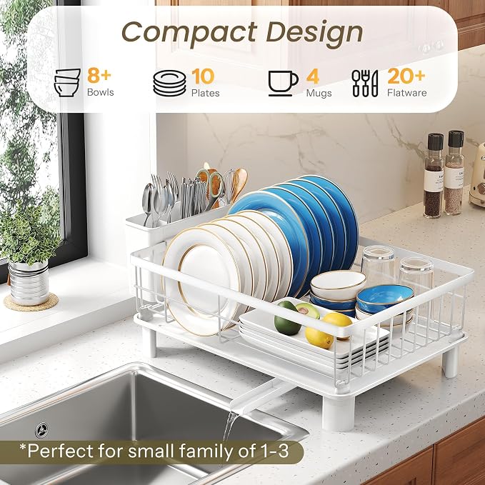 SNTD Dish Drying Rack for Small Kitchen Counter, Rotating Spout & Angled - Image 3