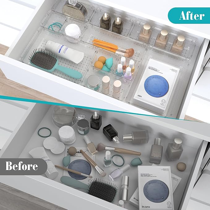 13 PCS Plastic Drawer Organizers Set, 4 Size Desk Drawer Organizer Trays | 4 - Image 4
