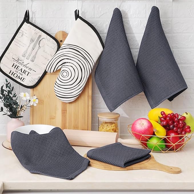 Homaxy 100% Cotton Waffle Weave Kitchen Dish Cloths 8-Pack, Dark Grey | 12 x 12 - Image 6