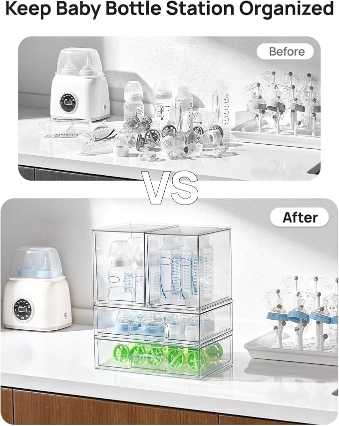 Vtopmart Clear Stackable Storage Drawers Set of 4, Baby Bottle Organizer | - Image 4
