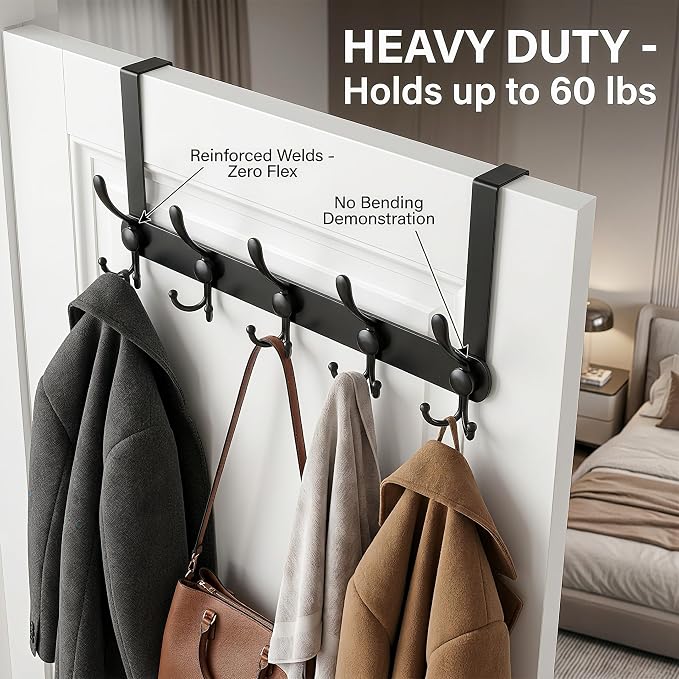 Over The Door Hooks, Coat Rack for Hanging Clothes Hat Towel - Image 6