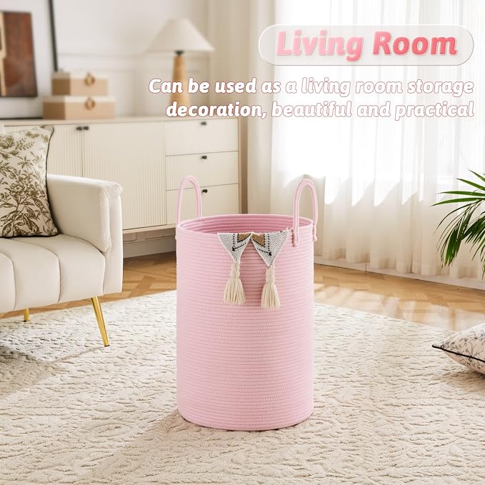Artfeel Laundry Basket, Woven Cotton Rope Laundry Hamper, 40L - Image 2