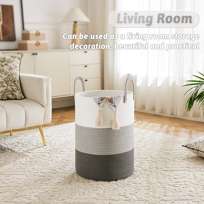 Artfeel Laundry Basket, Woven Cotton Rope Laundry Hamper, 100L - Image 5