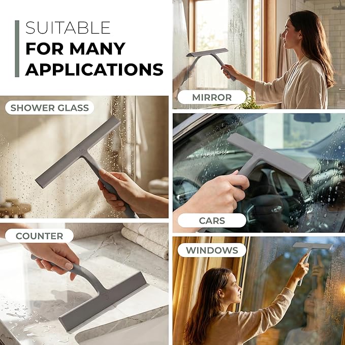 Silicone Shower Squeegee with 3-in-1 No-Drill Mount, Stainless Steel Core - Image 6