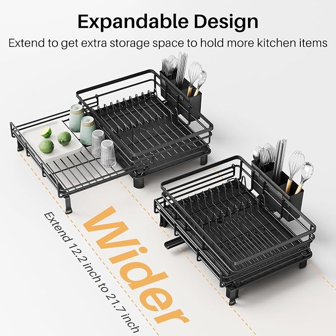 Expandable Dish Drying Rack for Kitchen Counter, Stainless Steel, Large Capacity - Image 4