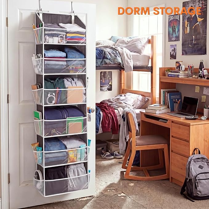 Over Door Organizer with 6 Large Pockets | 6 Transparent Front Pockets & 12 - Image 7