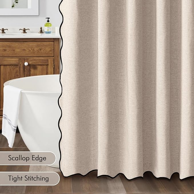 MIULEE 72"x84" Extra Long Scalloped Linen Shower Curtain Beige - Image 5