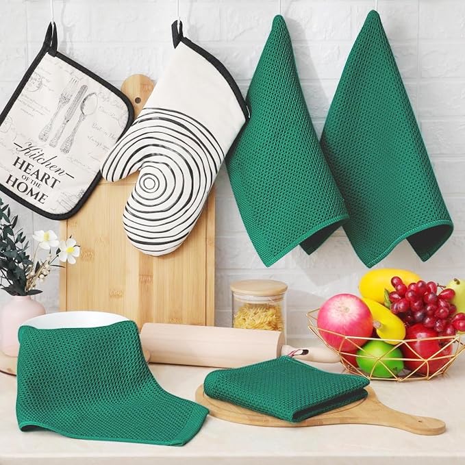 Homaxy 100% Cotton Waffle Weave Kitchen Dish Cloths 8-Pack, Dark Green | 12 x - Image 6
