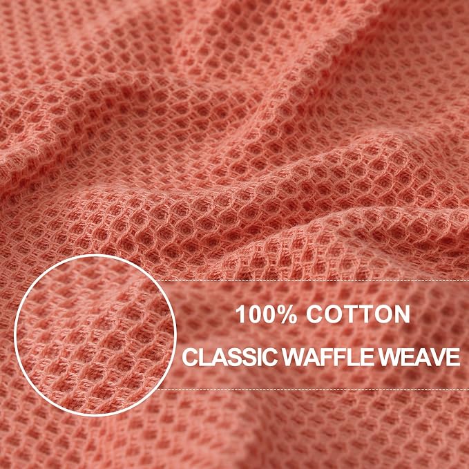 Homaxy 100% Cotton Waffle Weave Kitchen Dish Cloths 6-Pack, Coral | 12 x 12 - Image 2