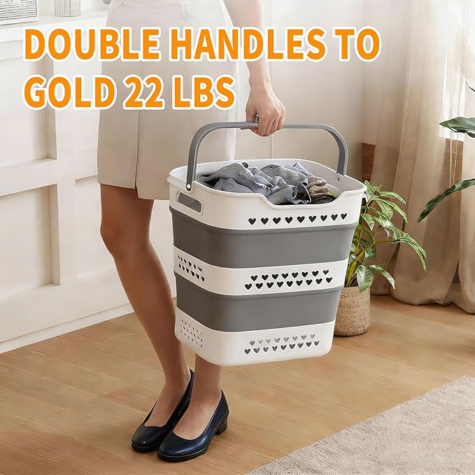 2 Pcs 42L Medium Collapsible Plastic Laundry Basket - Image 3