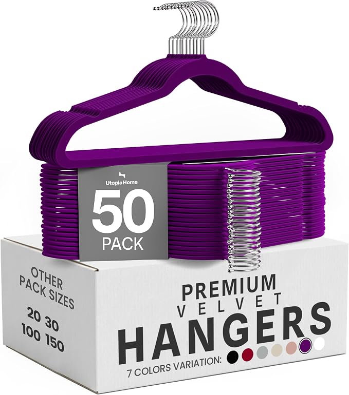 Utopia Home Velvet Hangers, 50 Pack | Luxury Non-Slip Slim Pant & Coat Hangers by UTOPIAHOME