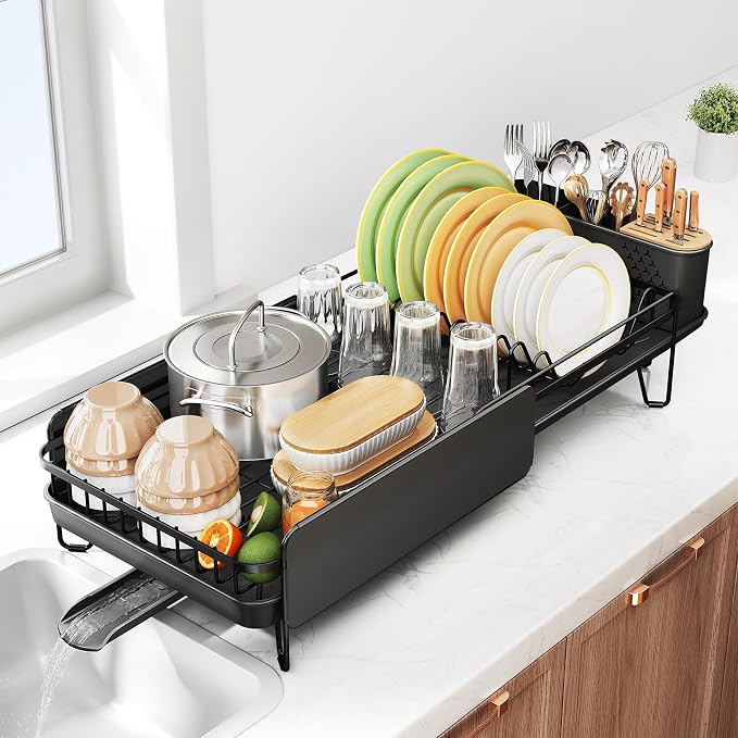 SNTD Large Dish Drying Rack for Kitchen Counter, Expandable, Adjustable Length by SNTD
