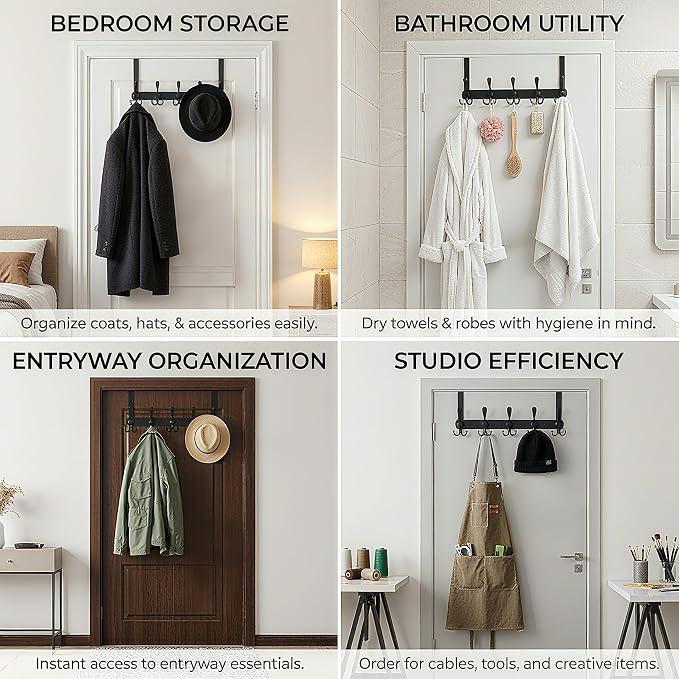 Over The Door Hooks, Coat Rack for Hanging Clothes Hat Towel - Image 7