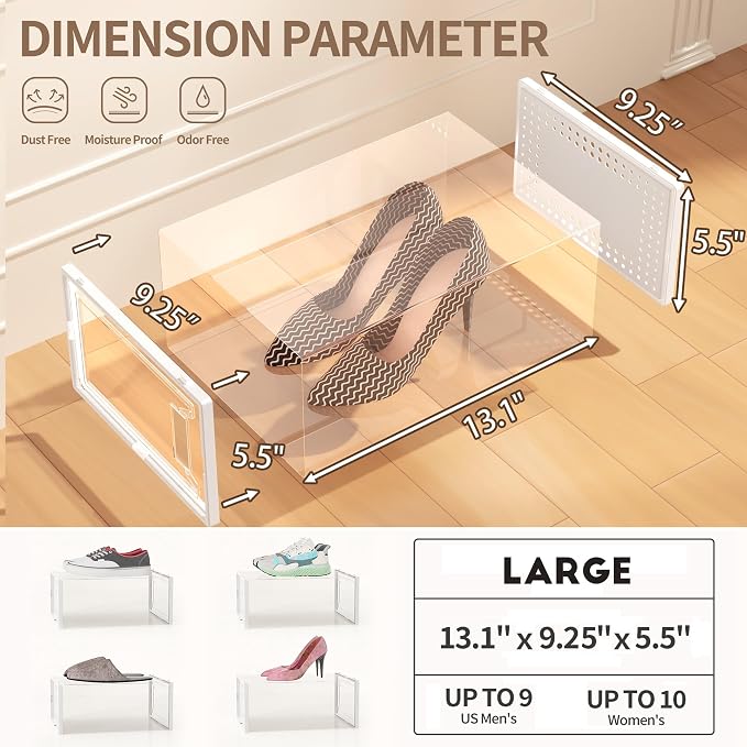 12 Pack Large Stackable Clear Plastic Shoe Storage Boxes Organizer - Image 4