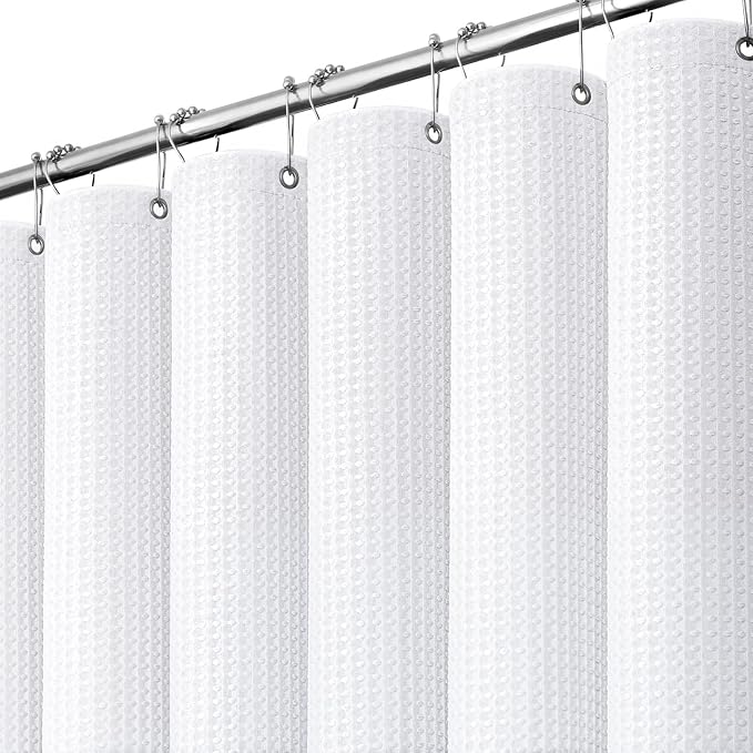 Dynamene Extra Long Waffle Shower Curtain 256 GSM Fabric 72"x84" White by Dynamene