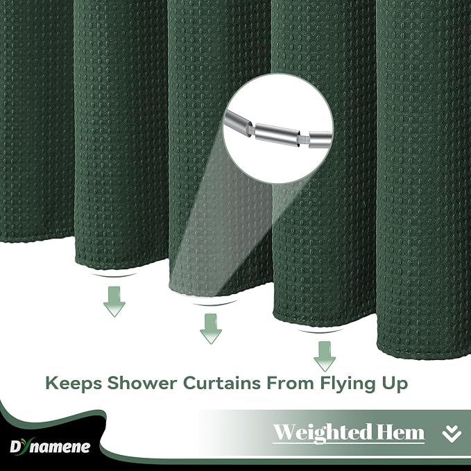 Dynamene Long Waffle Shower Curtain 256 GSM Heavy Fabric 72x78 Dark Green - Image 5