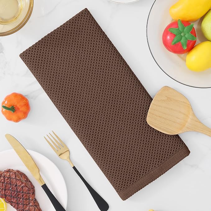 Homaxy 100% Cotton Waffle Weave Kitchen Dish Towels 6-Pack, Coffee | 13 x 28 - Image 7