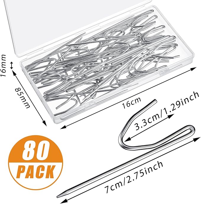 Jetec 80 Pieces Large Metal Drapery Pins Curtain Hooks Bulk, 2.8 x 0.7 Inch | - Image 2