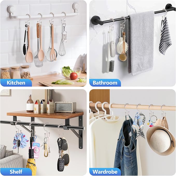 Resze 12 Pcs Shower Curtain Hooks, Metal Double Shower Curtain Rings - Image 4