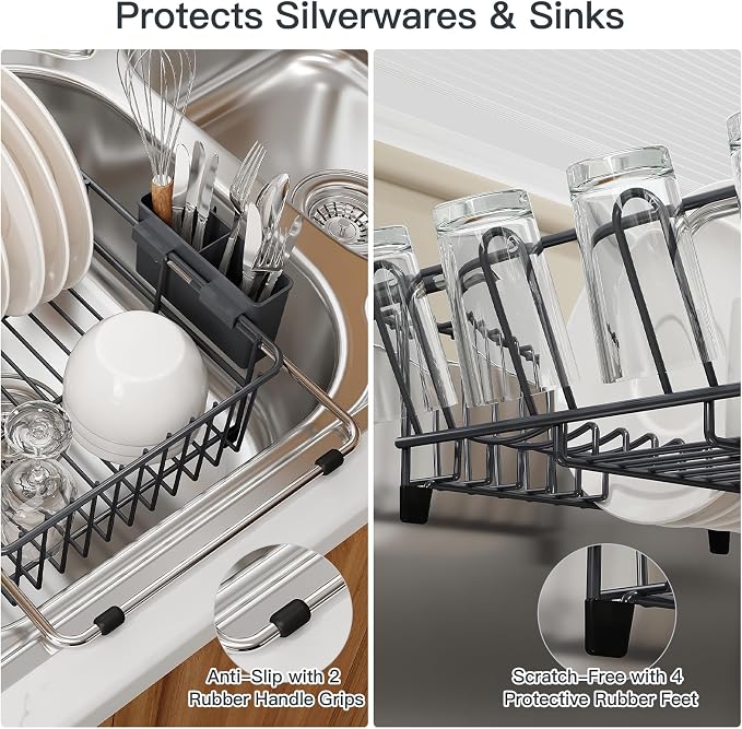 Grey Dish Drying Rack Over Sink - Image 6