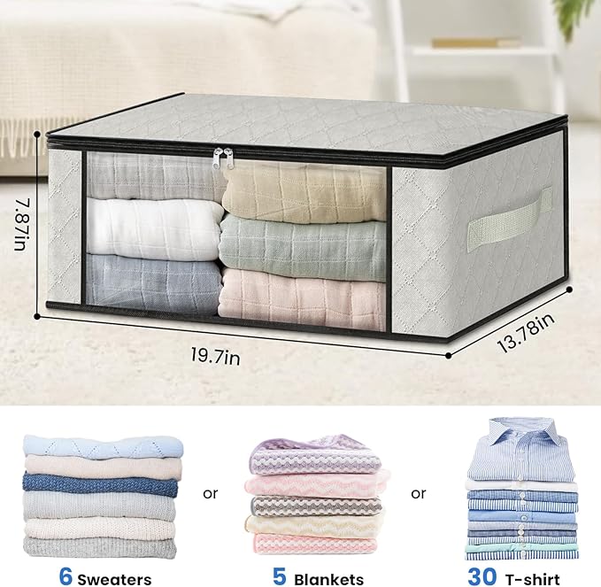 HomeHacks 8-Pack Clothes Organizer Storage Bags, 35L Storage Bins, Reinforced - Image 2