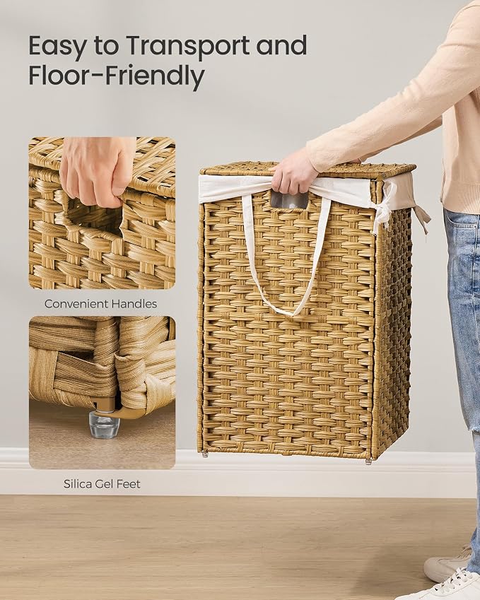 SONGMICS Laundry Hamper with Lid, 43.2Gal Synthetic Rattan - Image 4