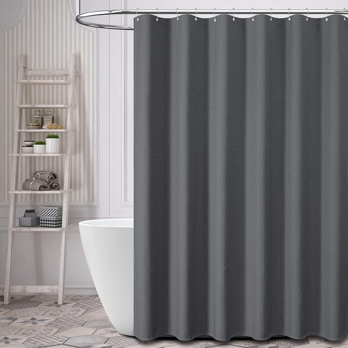 Dynamene Long Waffle Shower Curtain 256GSM Heavy Fabric 72x80 Charcoal Grey - Image 6